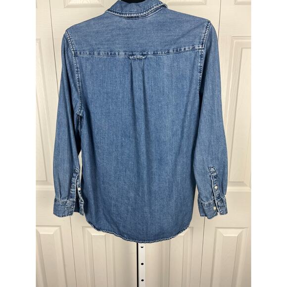 H&M Blue Medium Wash Denim Button Down Blouse Top Cotton XS X-Small - Picture 5 of 8